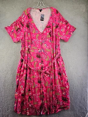 Torrid Dress Womens Sz 4 (26) Short Sleeve Midi Front Button Tie Leopard NEW