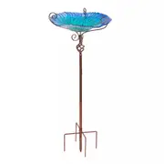 Glass Bird Bath Outdoor Garden Bird Feeder Bath Food Station Freestanding Stake