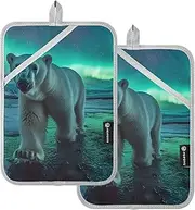 AIXIWAWA Pot Holders 2 Pack Polar Bear Print, Insulated Heat Resistant Hot Pads Oven Mitts for Kitchen Cooking Baking 7x9.8 in