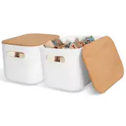 New 2Pcs Stackable Storage Bins with Bamboo Lids, Plastic Storage Box