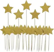 Confetti! 30Pc Gold Star Cake Cupcake Decorations Toppers Picks Supplies, Appetizer Picks