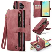 CaseMe C30 For Samsung Galaxy A16 5G Vintage Leather Folio Zipper Wallet Case with Magnetic Closure and 7 Card Slots (Red)