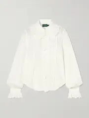 [Polo Ralph Lauren] Polo Ralph Lauren - Ruffled Broderie Anglaise Cotton Blouse - White - US10 US 10 White