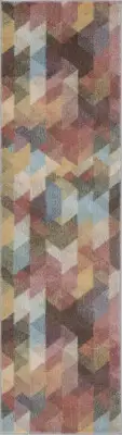 2x7 Blue Angular Vintage Banded Chevrons Geometric REI1900 - Aprx 2' 2" x 7' 3"