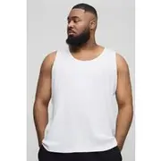 Mens White Plus Regular Fit Basic Ribbed Vest