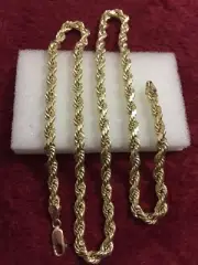 22 Inches 10kt Yellow Gold Rope Chain Lobster Lock Not Scrap 4mm