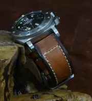 MA WATCH STRAP 26 24 22 CANTON 3 BROWN HANDMADE VINTAGE LEATHER BAND FIT PANERAI