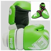 TOP TEN SUPERLIGHT Green White Gloves Boots POINT KARATE TMA TKD SAFETY GEAR SET