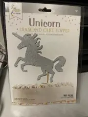 Party By Forum Unicorn Silver Glitter Diamond Cake Topper (1) Party Supply New!!