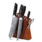 7Pcs TURWHO Kitchen Knife Set Japan VG10 Damascus Steel Knife Block Ebony Handle