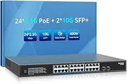 24 Port 2.5G PoE Switch Unmanaged with 24 Port 2.5Gb Base-T PoE+@400W + 2 x 10G SFP+ Uplink, NICGIGA 26 Port 2.5Gbe IEEE802.3af/at Power Over Ethernet Switch, Support WiFi6 AP, NAS, 4K PoE Camera NVR.