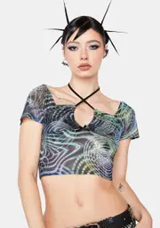 [HOROSCOPEZ] Pulse Effect Mesh Crop Top