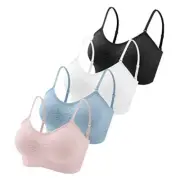 4 Pieces V Neck Padded Bralette Cami Bra Small Black, White, Pink, Blue