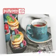 Paint By Numbers Kit Tea Muffins Abstract Framed DIY Acrylic Home Draw Art Brush