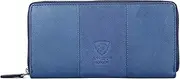 [J. Wilson London] Ladies RFID Safe Designer Leather Purse Card Women Wallet Zip Pocket Boxed, Blue, M, Contemporary