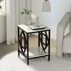 Side End Table Coffee Table High Gloss White Marble Black Leg for Small Spaces