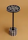 Black White Floral Drink Table – Handmade Round Accent Table – Side Table