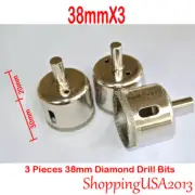 3X 38mm (1.5") Diamond Coated Drill Bits Set Hole Saw Metal Cutter Glass Marble