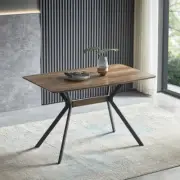 Modern Minimalist Style Dining Table MDF wooden Top Black Metal Shelf Metal Hea