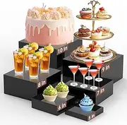 Ngdiluxury 6Pcs Buffet Risers,Food Risers for Buffet Table Display Stand Shelf for Party Catering Desset Jewelry Collectibles Acrylic Cube Boxes Display Nesting Risers with Hollow Bottoms Black