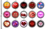15 Valentine's Day Silver Flat Bottle Cap Necklaces Set 2