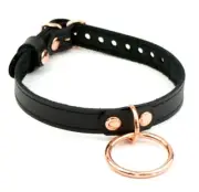 AMARE Black and Rose Gold Leather Large Ring day collar Col39LRngBlk