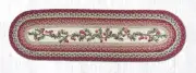 Braided Jute Hand Stenciled Oval Table Runner. Earth Rugs. CRANBERRIES