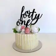 Acrylic Black 'forty one' Birthday Cake Topper 41st Cake Decorating Kit Supplies