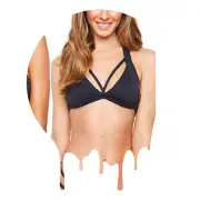 NWT RISE CITY SWIMWEAR "JAYDE" DARK GREY HALTER RACERBACK BIKINI TOP L