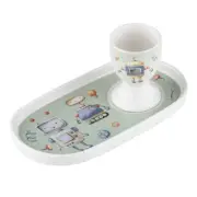 Ashdene Robots Soldier New Bone China Kids Dinner/Snack Plate & Egg Cup Set