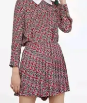 NWT ZARA Red Black Zebra Print Pleated Mini Skirt Shorts Skort Medium / $69.90