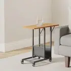 Side Table C-Shape Folding Table with Wheels Laptop Tray Table for Sofa Black