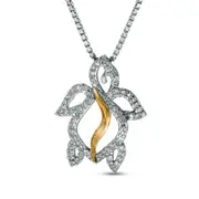Natural Diamond Accent Turtle Pendant in Sterling Silver and 14K Gold