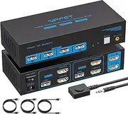 HDMI KVM Switch 2 Monitors 2 Computers 4K@30Hz USB 2.0 KVM Switch Dual Monitor for 2 Computers Share 2 Monitors and 4 USB Devices Support Extended/Copy Mode with 2 USB Cables&Desktop Controller