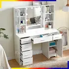10 LED Bulbs Dressing Table Stool Set With Makeup Mirror 6 Drawers Vanity Desk