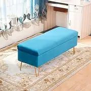 Upholstered Velvet Storage Bench,Modern Rectangular Plush Storage Ottoman,Tufted Footstool Bench,End of Bed Bench Settee for Entryway Living Room-Blue 60x40x43cm(24x16x17inch)