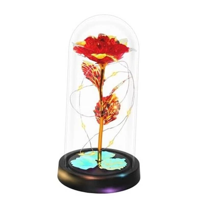 Eternal Roses in Glass Dome, Glass Rose with LED Lights, Elegant Home Red