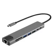 8 in 1 Aluminum Type C Hub USB 3.0 HDMI 4k PD Charger Adapter TF Card Reader