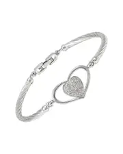 Silver 0.08 ct. tw. Diamond Heart Bangle Bracelet