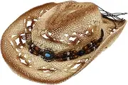 [jojofuny] Men's Summer Sun Hat Lightweight Straw Braid Hat Western Style Wide Brim Sun-Resistant h