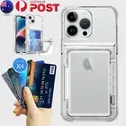 For Apple iPhone 16 15 Pro Plus Pro Max Wallet Case Card Slot Holder Cover Clear
