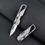 Titanium + D2 Steel Mini Keychain Folding Knife Carabiner Letter Opener EDC Tool