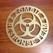 Handmade Baltic Birch Scroll Sawn Zombie Response Team Plaque - 6 3/8 inch Diame