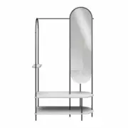 CosmoLiving Clothes Rack Shelves+Hanging Rod+Oval-Shaped Mirror+Metal Dove Gray