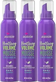 Aussie Mousse, with Bamboo & Kakadu Plum, Instant Volume, For Fine Hair, 6 Fl Oz (Pack of 3), Packaging May Vary