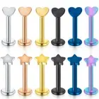 1PCS Steel Heart Star Labret Piercing Stud Lip Ring Thread Tragus Earring Helix