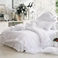 在飛比找蝦皮購物優惠-輕舞漫紗 白色 緹花布料 蕾絲 精梳純棉 標準雙人床罩組 床