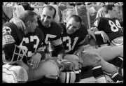 Green Bay Packers Fuzzy Thurston Max McGee Jim Taylor on the bench- Old Photo 2