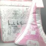 4pc Nicole Miller Paris FULL QUEEN Quilt Set Eiffel Tower Sequin PILLOW Pink NEW