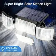 Solar Flood Lights Outdoor Lights 278LEDs 3000LM Motion Sensor Lights Solar Powered Lights 4 Heads Security Flood Lights IP65 Waterproof 300 Wide Angle Wall Li
